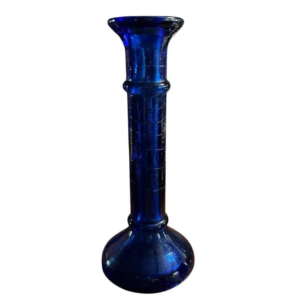 Cobalt Blue Vintage 8” Candlestick Holder With Swirl Stem